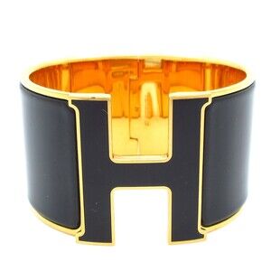 Hermès Click Crack H Extra Wide Bangle Gold Black Hardware Patent Leather